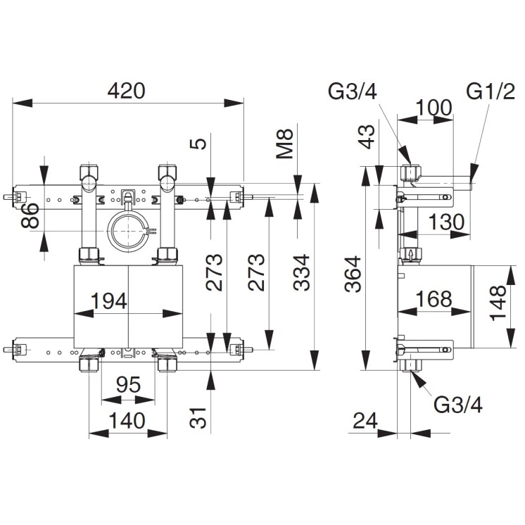 Unicount Koax 2'' mit T zu Installationssystem DUOFIX (Geberit) mit weisser Abdeckplatte (alpinweiss) 