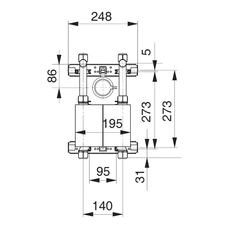 Unicount Koax 2'' mit T zu Installationssystem GIS (Geberit) mit verchromter Abdeckplatte
