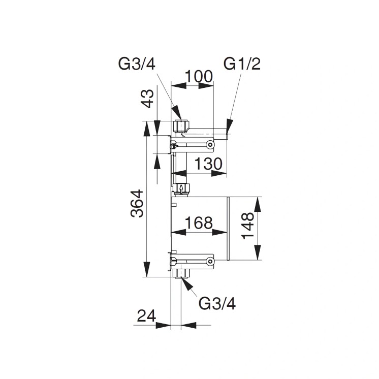 Unicount Koax 2'' mit T zu Installationssystem TECEprofil (TECE) mit verchromter Abdeckplatte