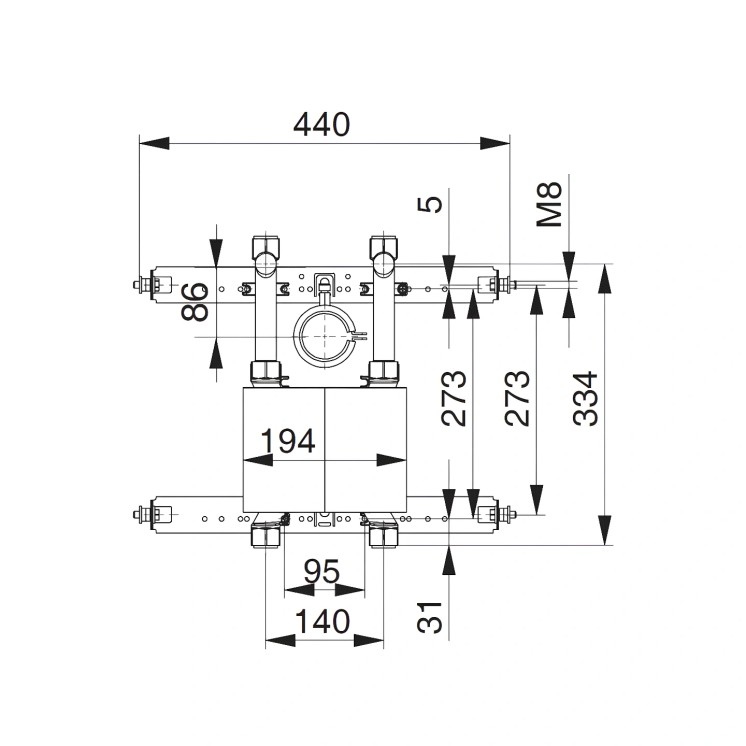 Unicount Koax 2'' avec T pour système d'installation TECEprofil (TECE) avec plaque de recouvrement chromée