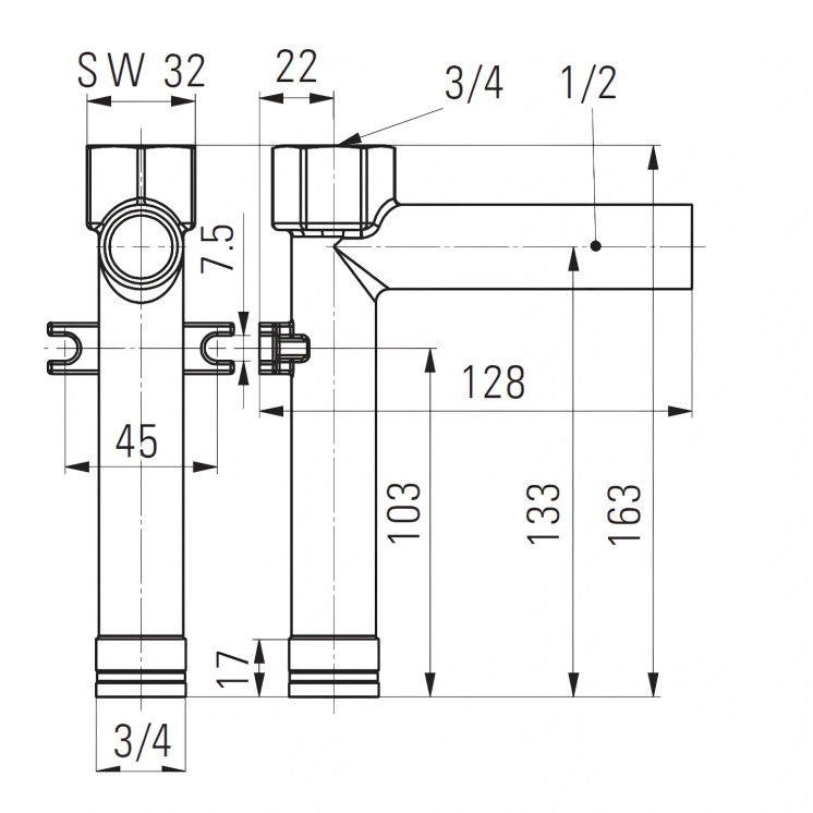 T-Stück Unicount Koax – mit Dichtungsring | Wasserzähler Zubehör Schweiz