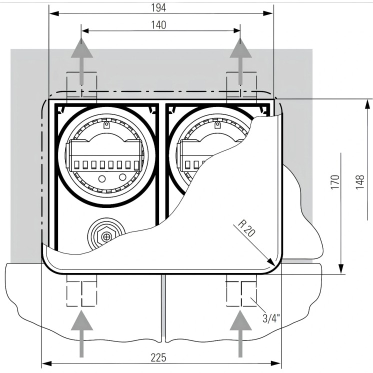 Unicount Koax Box 2'' komplett mit verchromter Abdeckplatte