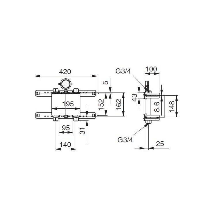 Unicount Koax ohne T zu Installationssystem DUOFIX(Geberit) mit verchromter Abdeckplatte